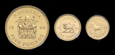 イギリス領ローデシア 1966年 エリザベス2世 5ポンド金貨 3枚セット PF63:4677121-001